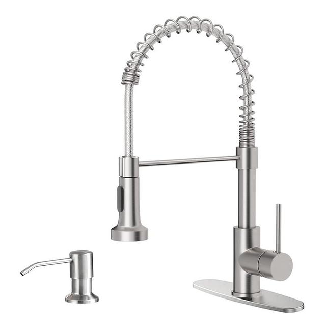 OWOFAN Kitchen Sink Faucet with Soap Dispenser, Kitchen Faucet with Pull Down Sprayer Stainless Steel Single Handle High Arc Pull Out Brushed Nickel Faucet for Bar Laundry RV Utility Sink