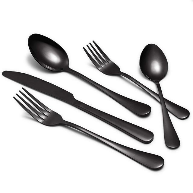Flatofeer Black Silverware Set, 20 Piece Food Grade Stainless Steel Flatware Set For 4 Person, Solid, Farmhouse Utensils Set, Anti-Rust and Discolor Resistant, Dishwasher Safe