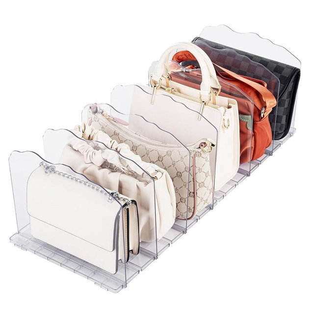 destni Acrylic Purse Organizer for Closet, Clear Shelf Dividers for Closet Organization, Adjustable Handbag Organizers Bookshelf Separator Dividers File Holder in Bedroom, Office, 8 Pack