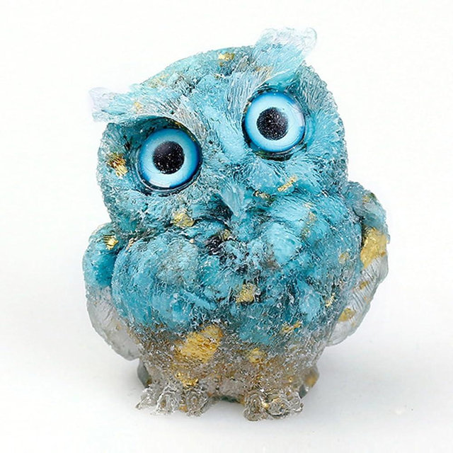 OwMell Owl Statue Tumbled Stone Gemstone Owl Figurine Home Decor Shelf Decor 2.5" - Turquoise