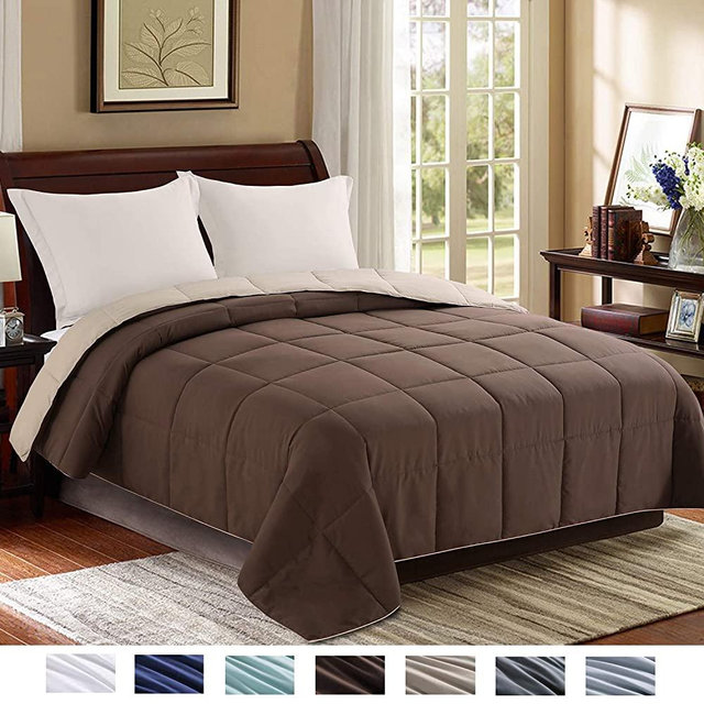 Homelike Moment Reversible Lightweight Comforter - All Season Down Alternative Comforter Queen Summer Duvet Insert Brown Quilted Bed Comforters with Corner Tabs Full/Queen Size Chocolate Brown/Beige
