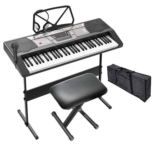 LAGRIMA LAG-440 61 Key Portable Electric Piano Keyboard w/Headphones, H Stand, Stool, Bag, Music Stand, Microphone, Headphone, Power Supply, Recording, Digital Display, Suit for Kid, Adult & Beginner
