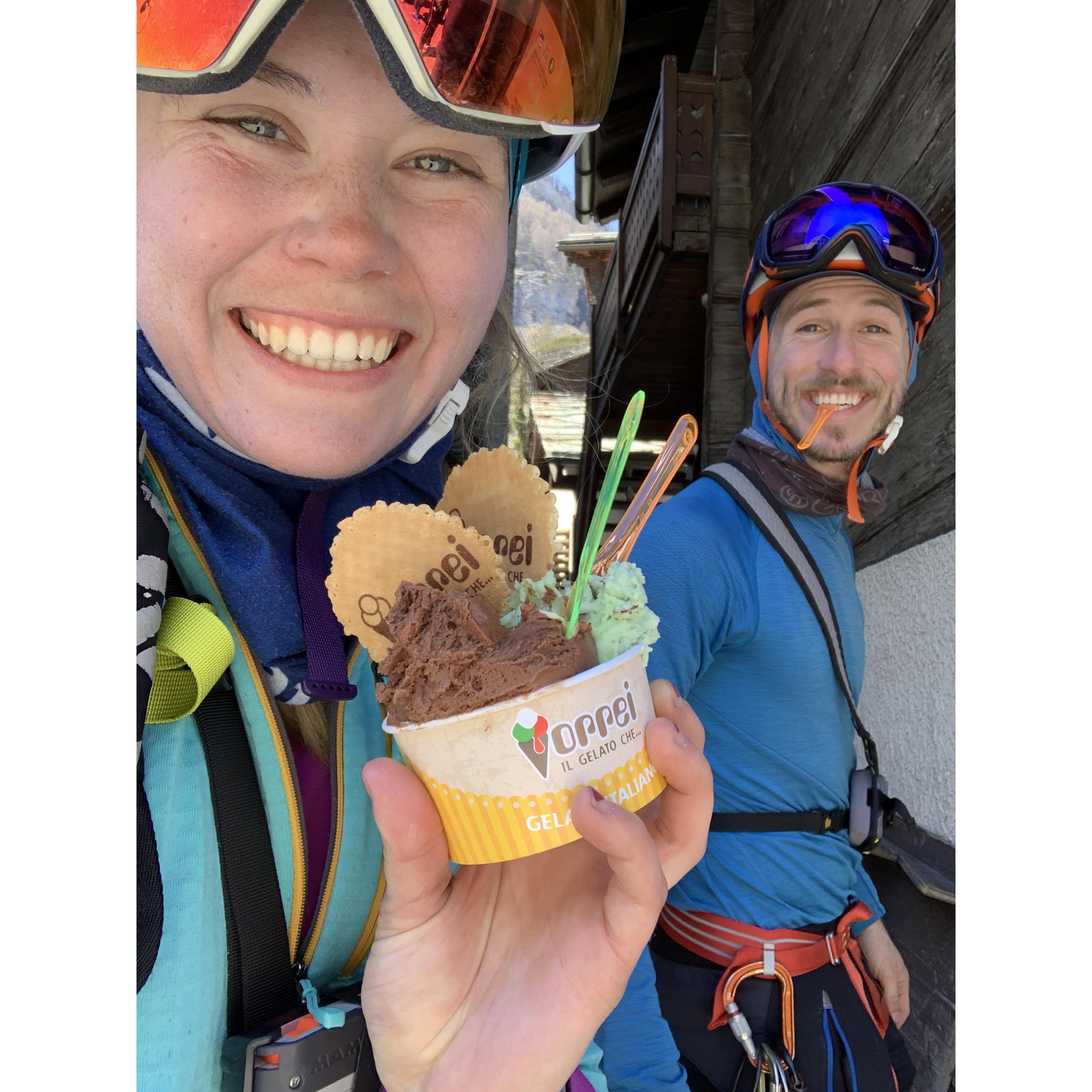 Gelato to celebrate finishing the haute route (skiing hut to hut from Chamonix to Zermatt!)