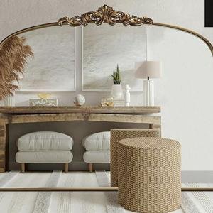 Vintage Gold Ornate Baroque Mirror - 36"X30" Arched Antique Brass Mirror with Full Metal Frame - Ideal for Entryway, Fireplace, Living Room, Hallway or Wall Decor (Upgrade Tempered Glass)