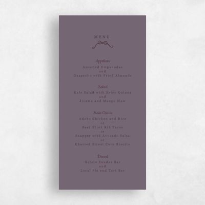 Dusty Purple Wedding Menu - Camarine