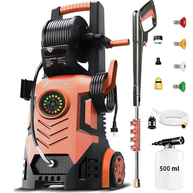 2026Upgraded Pressure Washer 5000PSI with Adj-8-Level Touch Screen, 34" Tall Power Washer, 4 Quick Connect Nozzles, Inlet Hose&Filter&500mlFoam Cannon for Cars/Fences/Driveways/Home Cleaning, Red