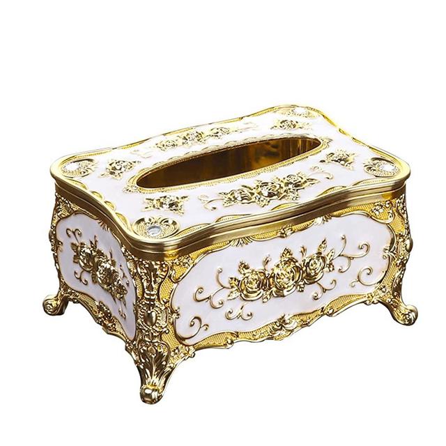 Vintage Luxury Tissue Box Holder,Acrylic Toilet Paper Holder,Decorative Paper Box,Napkin Holder,Facial Tissue Holder for Bathroom/Dresser/Night Stand/Desk/Table (Gold and White) (4YCZH)