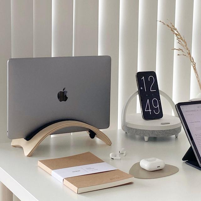 Vertical laptop stand dock, Laptop holder for desk organization | Aesthetic desk accessory| Perfect Fathers day gift.