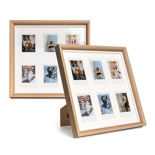 MUZIRI KINOKOO Instax Mini Photo Frame Square (27.5x27.5 cm) Solid Wood Frame for 3 inch Photos (2x3) for Fuji Instax Mini 12/99/EVO/LiPlay/11/9/7/25 Camera Photos - Desktop Stand or Wall Mount Frame