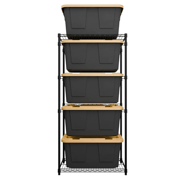 MonsterRAX 5-Tier Side-Load Heavy Duty Garage Slide Rack for 27-Gallon Totes. Industrial metal organization, 250lb capacity, NSF Certified. (Bins not included) (Black) (Black)