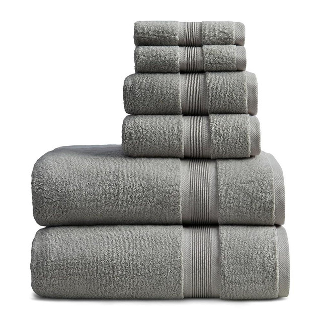 Springtree Home Luxury Bamboo Rayon Bath Towel Set 6 Piece Set | 35% Bamboo Rayon - 65% Cotton | Absorbent Quick-Dry Towels for Bathroom | Oeko-TEX Standard 100 Cotton | Carbon