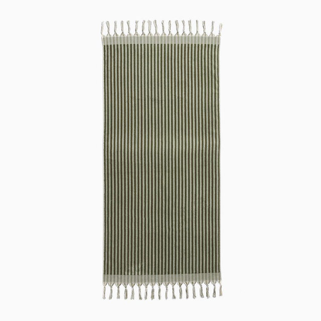 Stripe Tassel Towel, 32x64, Dark Olive