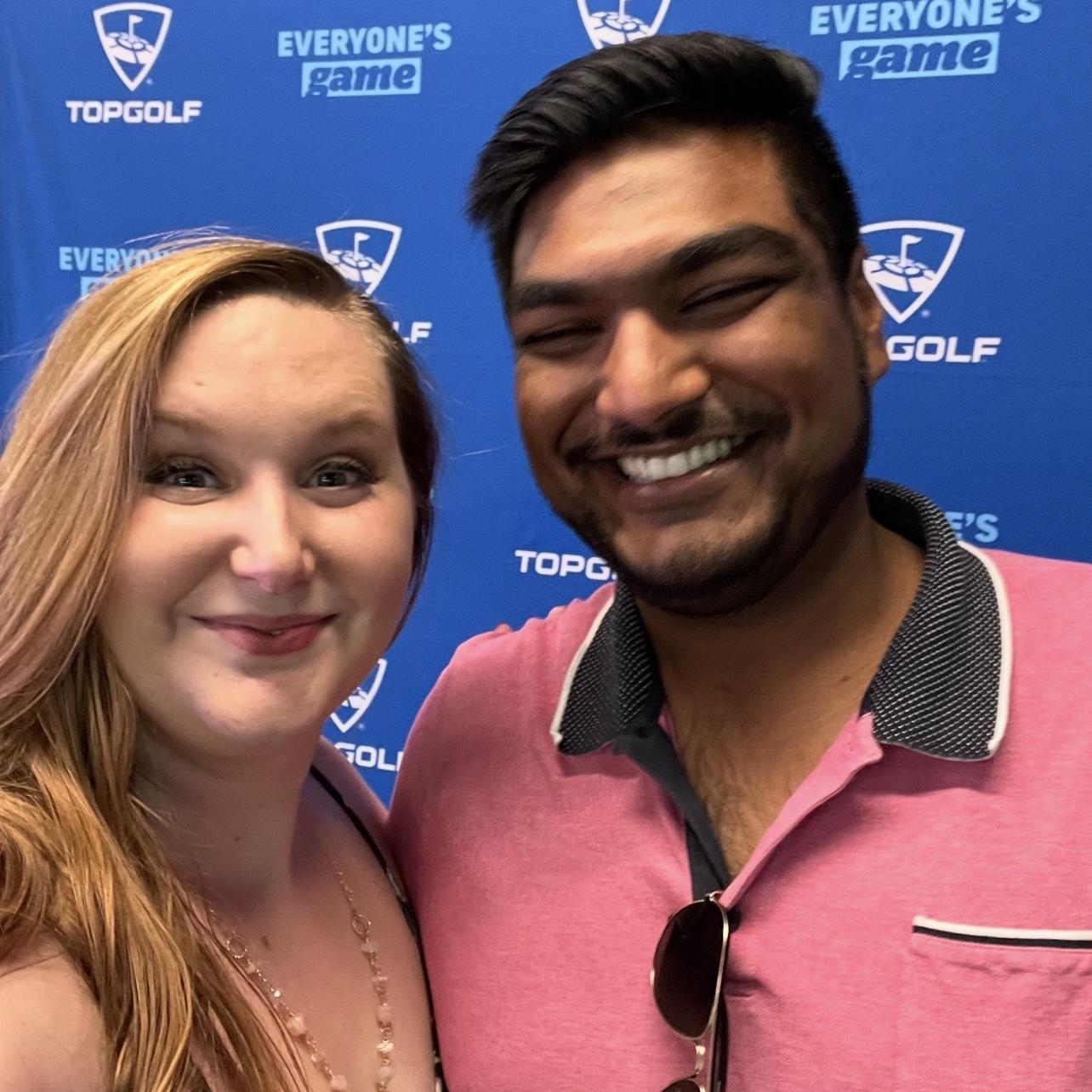 Our first photo together and fourth date at Top Golf