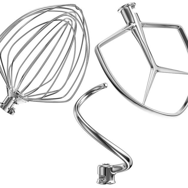 Stainless Steel Stand Mixer Attachments 3-Piece (7QT Flat Beater, 7QT Dough Hook, 7QT 6-Wire Whip Attachment) for KitchenAid Lift Stand Mixer and 7 Quart Bowl, Dishwasher Safe