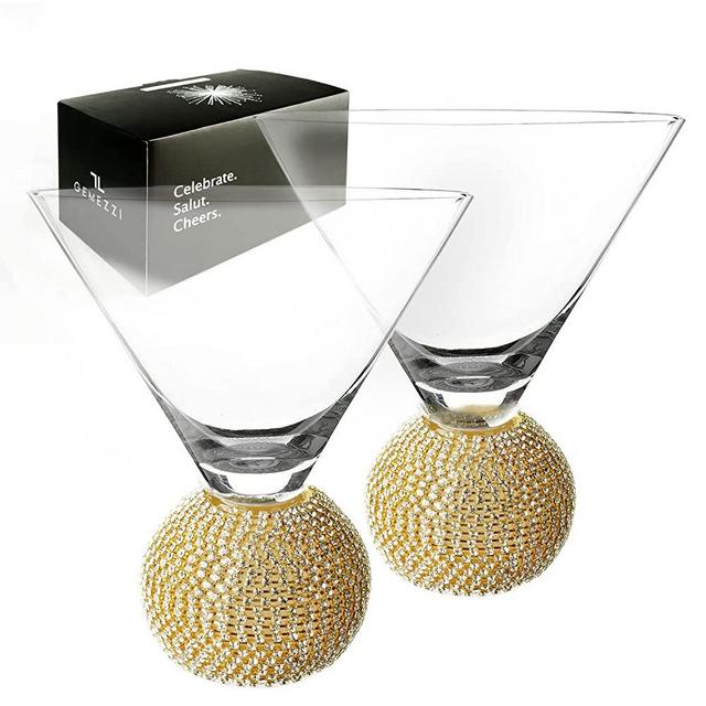 GEMELLO Gemezzi Stemless Martini Glasses Set of 2, Gold Stemless Cocktail Glass, Crystal Ball Base in Elegant Box, Perfect Bar Accessories for Margarita, Manhattan, Cosmos, Mixed Drinks, and Desserts