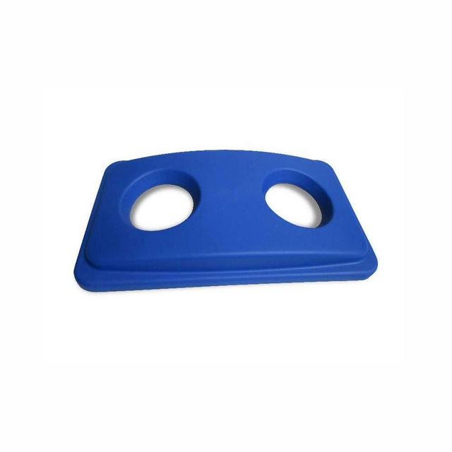 LID ONLY: RW Clean 1 Recycling Can Lid, Fits 23 Gallon Trash Can - Two Bottle/Can Openings, Blue Plastic Lid For Waste Basket, Heavy-Duty, Trash Can Sold Separately - Restaurantware
