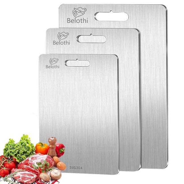 Belothi Stainless Steel Cutting Board for Kitchen,SUS 304 Chopping Board for Meat,Fruit,Vegetables,Baby Food,Dishwasher Safe（3Pcs）