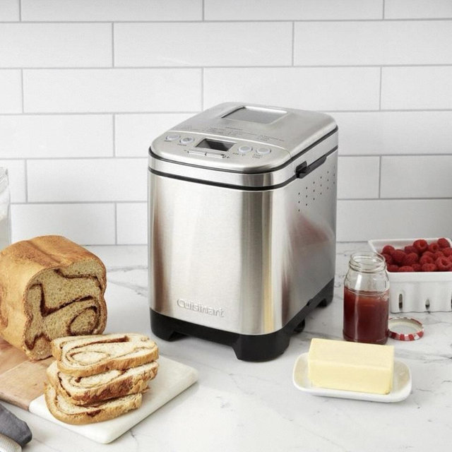 Cuisinart Bread Maker Machine, Stainless Steel Automatic Bread Machine with 12 Menu Options, 3 Loaf Sizes up to 2 Lb., 3 Crust Colors, Removable Nonstick Baking Pan & Kneading Paddle, CBK-110NAS