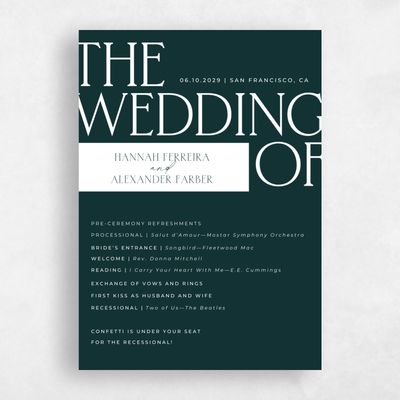 Dark Emerald, Green Wedding Program - Josephine