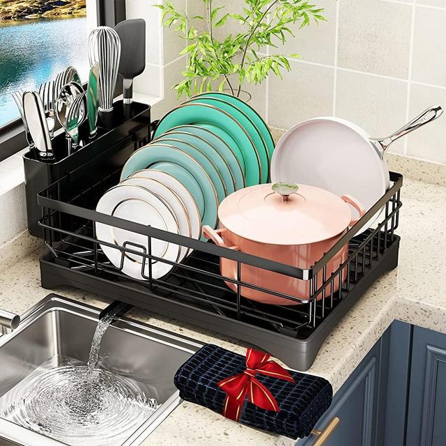 Mdesign Alloy Steel Sink Dish Drying Rack Holder - Matte Black/slate :  Target