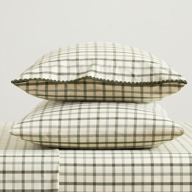 Windowpane Yarn-Dyed Pillowcases, Loden, Standard, Set of 2