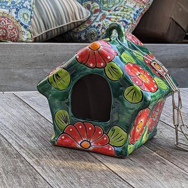 Ceramic Bird Feeder, Talavera Pottery, Decorative Outdoor Hanging Feeder Station, Handmade Mexican Pottery, Attract Wild Birds