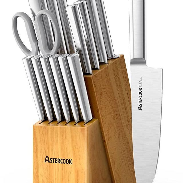 Astercook Knife Set,15 Pieces Chef Knife Set with Block for Kitchen,German Stainless Steel Knife Block Set,Best Gift