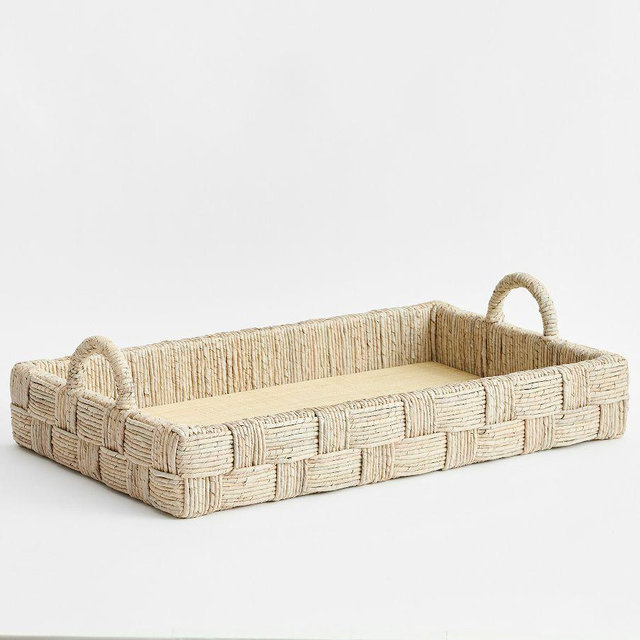 Whitewash Checkered Weave Rectangle Tray