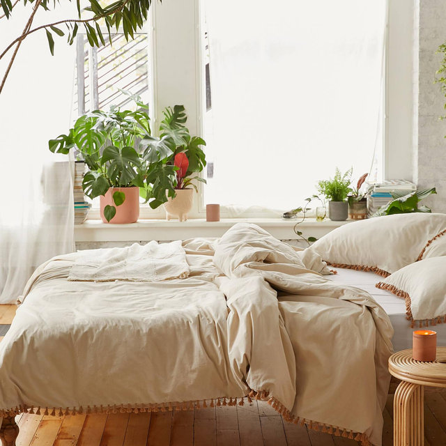 Washed Cotton Tassel Duvet Cover in Seaglass