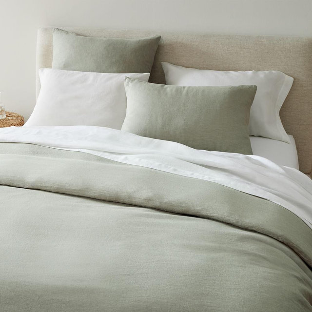 European Linen Duvet, King, Celadon Melange