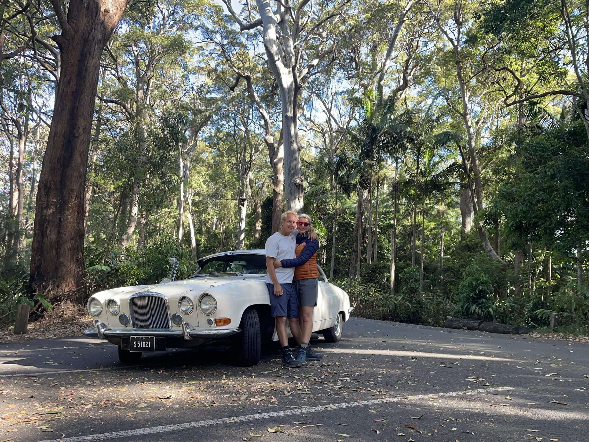 Driving through Tambourine Mountain, Australia with Michael’s dad’s classic car.