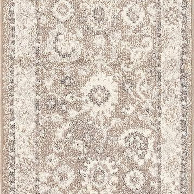 Rugs.com Madeline Collection Rug – 6 Ft Runner Beige Brown Medium Rug Perfect for Hallways, Entryways