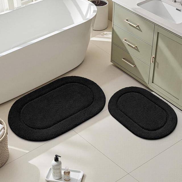 HOMEIDEAS Bathroom Rugs Sets 2 Piece, Small Bathroom Rugs, Soft, Absorbent Microfiber Mats, Machine Washable Bath Mats for Shower Room, Bathtub, Kitchen (20" x 32" + 16" x 24", Black)