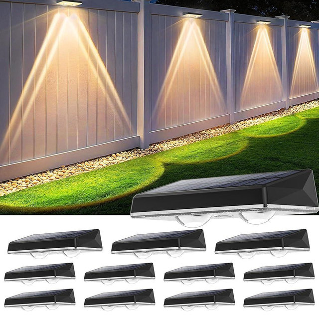 SunFlickt Solar Fence Lights Outdoor 12-Pack | IP67 Waterproof Solar Wall Light | Dusk to Dawn Auto On/Off 12+ Hours for Outside/Backyard/Railing/Step/Patio/Deck/Pool (Warm White & RGB 7 Colors)