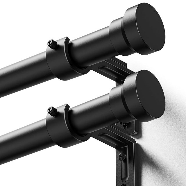 Curtain Rod 2 Pack 32-88 Inch, Heavy Duty 1 Inch Curtain Rod, Black Long Adjustable Window Treatment Rods, Modern Design, Easy Installation