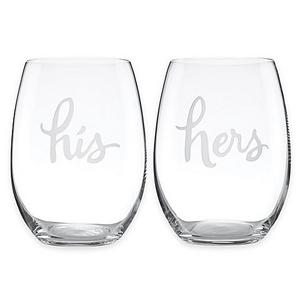 kate spade new york Two of a Kind™ "His" & "Hers" Stemless Wine Glasses (Set of 2)