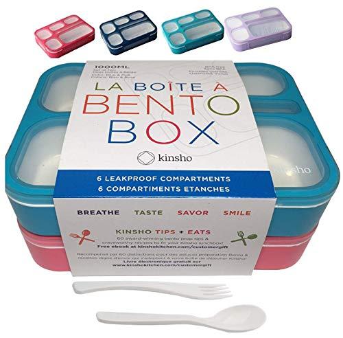 6 Compartment Lunch Boxes. Bento Box Lunchbox Snack Containers for Kids, Boys Girls Adults. School Daycare Meal Planning Portion Control Container. Leakproof BPA-Free Set of 2 Blue & Pink Kits