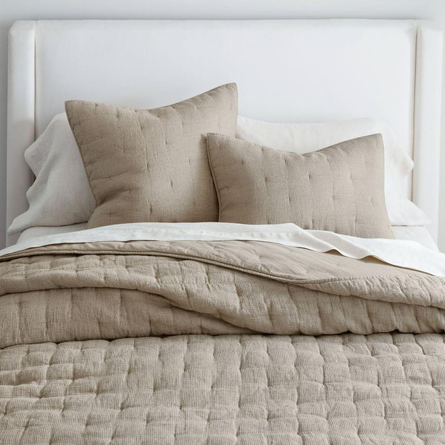European Flax Linen Waffle Quilt, Dark Flax, King/Cal. King