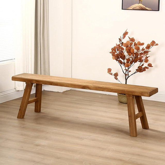 Farmhouse Indoor Wooden Living room Dining Bench, Asian Natural Wood Kitchen Entryway Bench with Armless Design and Short Height, Solid Wood Shoe Bench Entryway Benches，Brown(150*26*45cm/59*10.2*17.7i