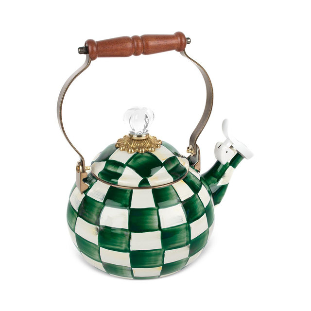 MacKenzie-Childs Emerald Check 2-Quart Whistling Tea Kettle