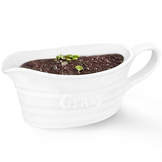 Qlans Large 18 Oz eramic Gravy Boat, with Big Dripless Lip Spout,，Serving Dispenser, Porcelain Pitcher for Sauces, Dressings and Creamer, Large Handle, Microwave and Dishwasher Safe,