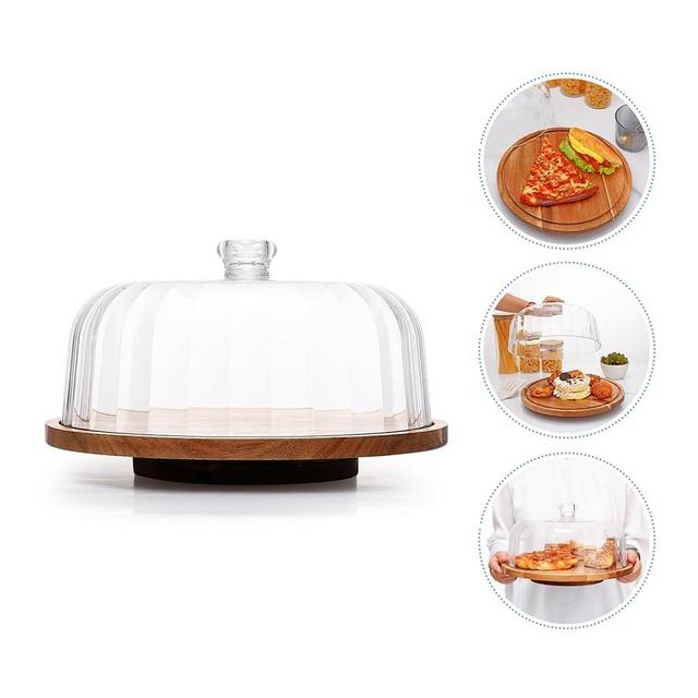 Vacream Rotating Cake Stand with Acrylic Lid, Acacia Wood Cake Plate with Cover,Wooden Cake Display Stand with Acrylic Dome,Cake Display Server Tray for Birthday, Kitchen,Party, Baking Gifts