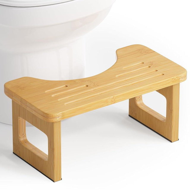 AmazerBath Bamboo Toilet Stool, Foldable Squat Potty Stool for Adults, Non-Slip Poop Stools for Bathroom, 0.59" Thickness Potty Step Stool, Poop Foot Pooping Steps for Kids, 6.8"