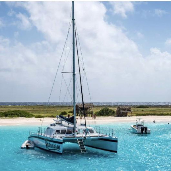 Catamaran to private island and snorkeling in Curacao on Honeymoon