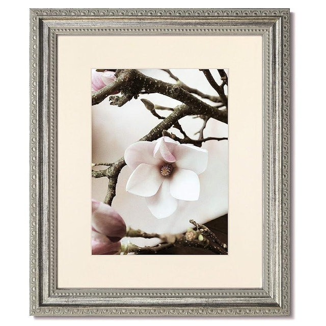 16x20 Traditional Silver Ornate Picture Frame and Clear Glass with a Single Warm White Mat for 12x16 (1)