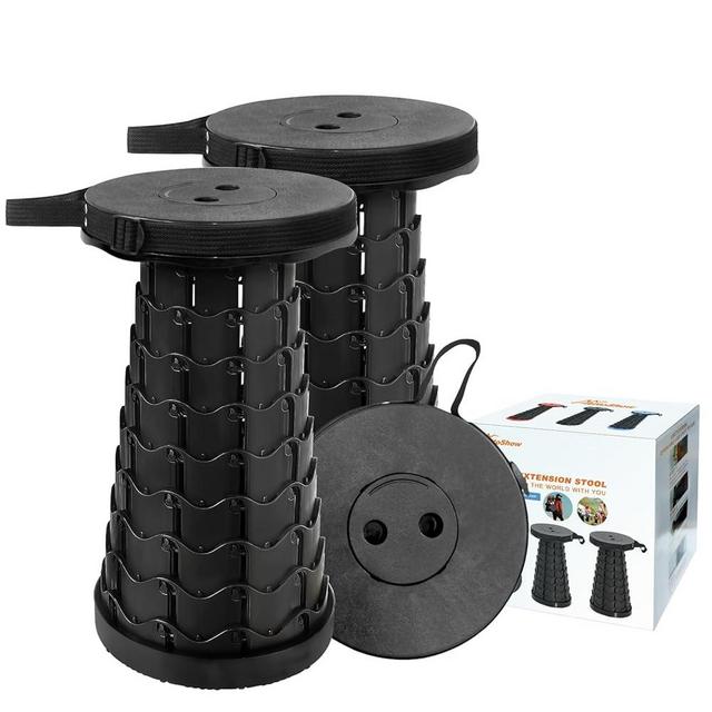 AttoShow 2PCS Upgraded Collapsible Stool Thickened Set, Portable Stool Folding Stools, Foldable Chair for Camping Fishing Hiking BBQ and Outdoor Activities - Max 400lbs（Black）