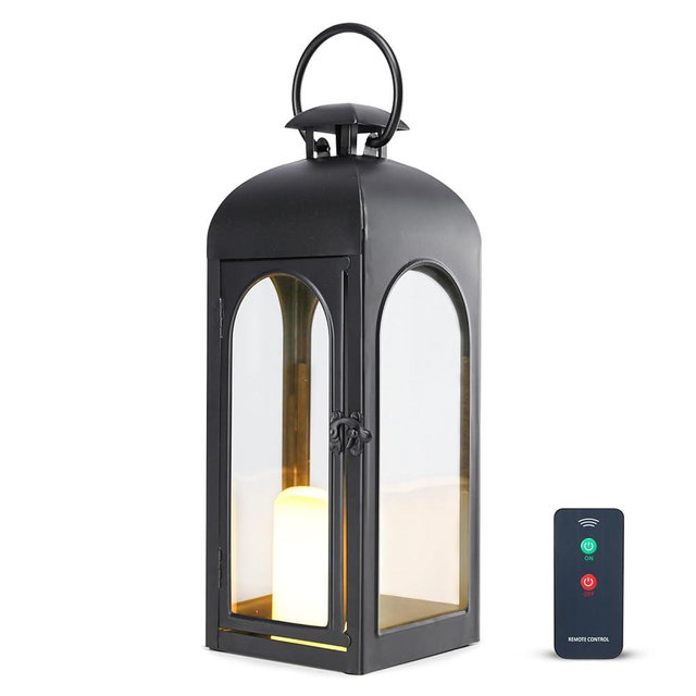 Bdor 16 Inches Metal and Stainless Steel Glass Decorative Lantern with Electronic Wax Effect - Indoor/Outdoor Decorative Lighting, Handcrafted Aesthetic, Perfect for Home, Parties, and Holiday Decor