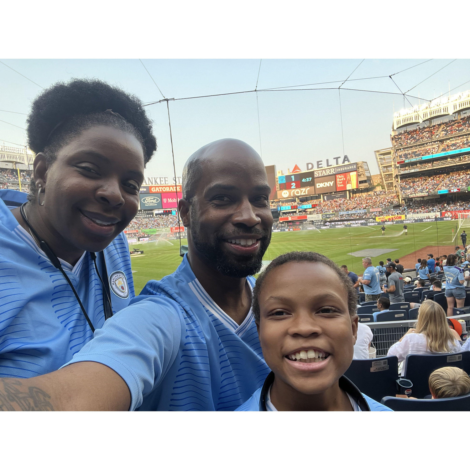 Cheering on Man City at Yankee Stadium! ⚽💙 A day full of laughs, love, and unforgettable memories together. 

#FamilyFirst #MatchDayMagic #ACMilanVsManCity