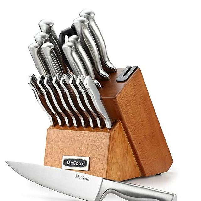 McCook MC69W Kitchen Knife Sets,20 Pieces German Stainless Steel Knives Block Set with Built-in Sharpener