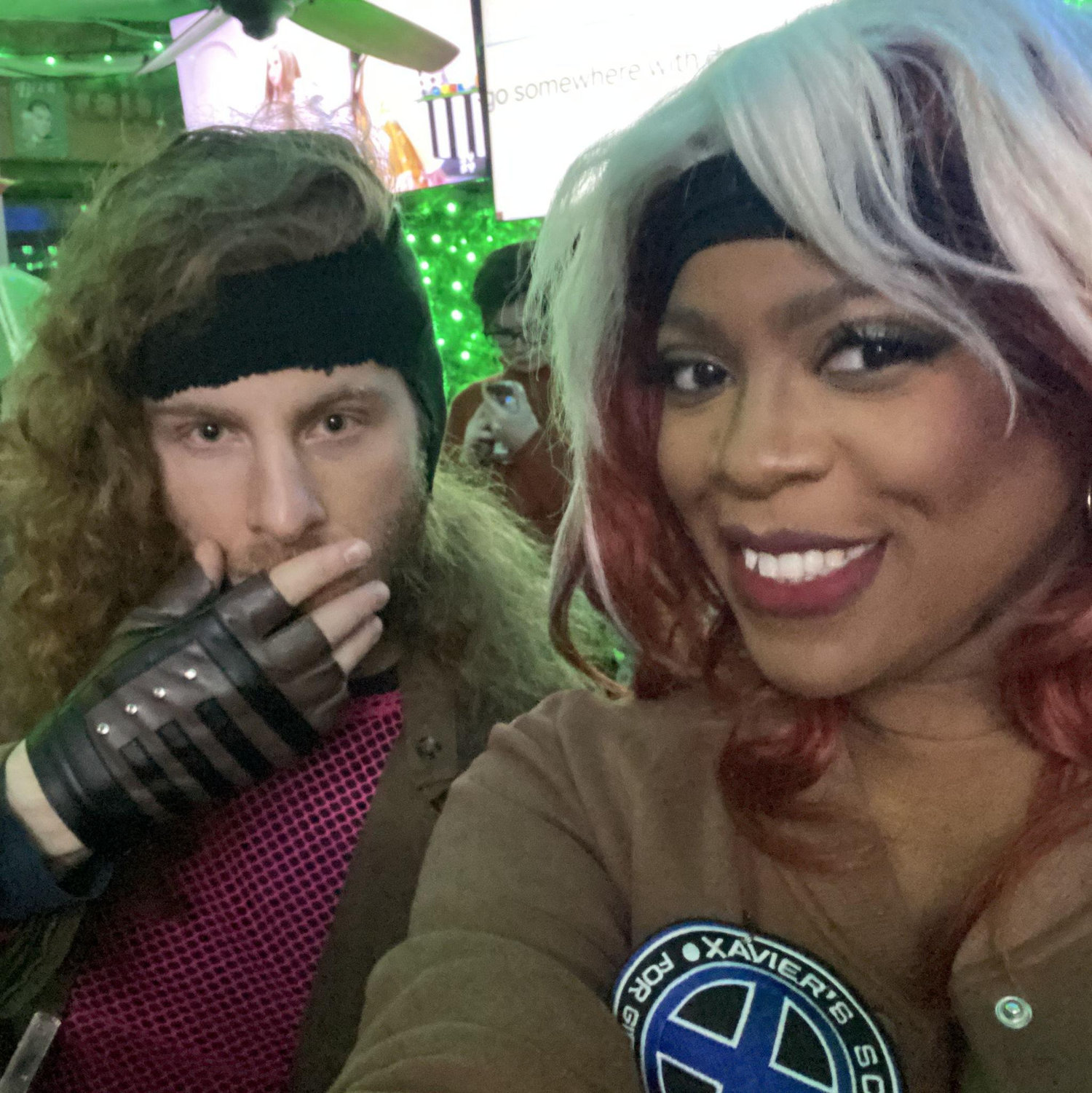 Jonah and Jess dressed as Gambit and Rogue from X-Men for Halloween 2025